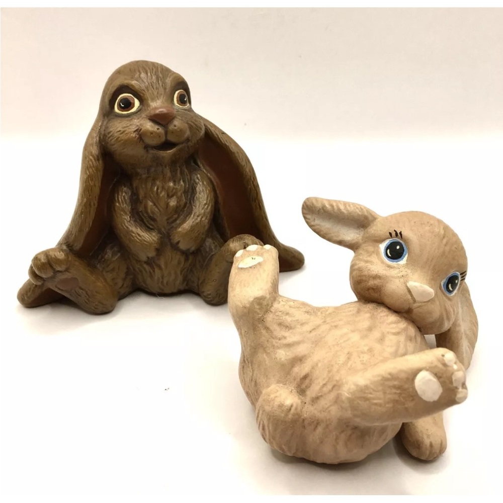Vintage 1980's SCIOTO Ceramic Bunny Rabbit Pair of Figurines